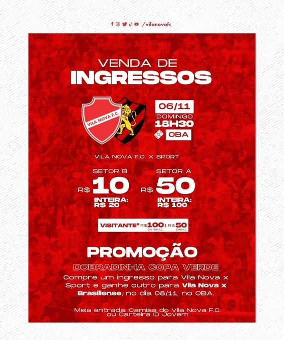 Ingressos Vila Nova x Sport